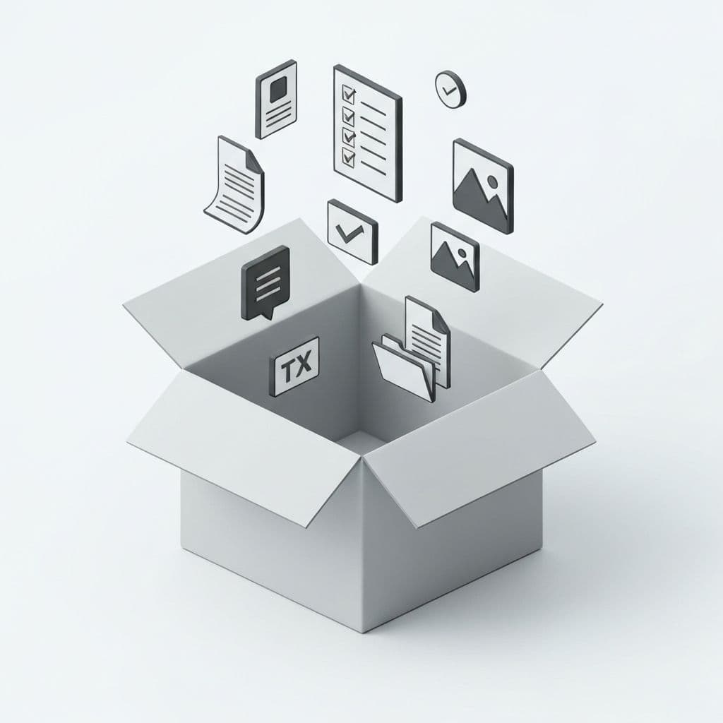 Open box with floating notes, checklists, and documents representing organized note-taking